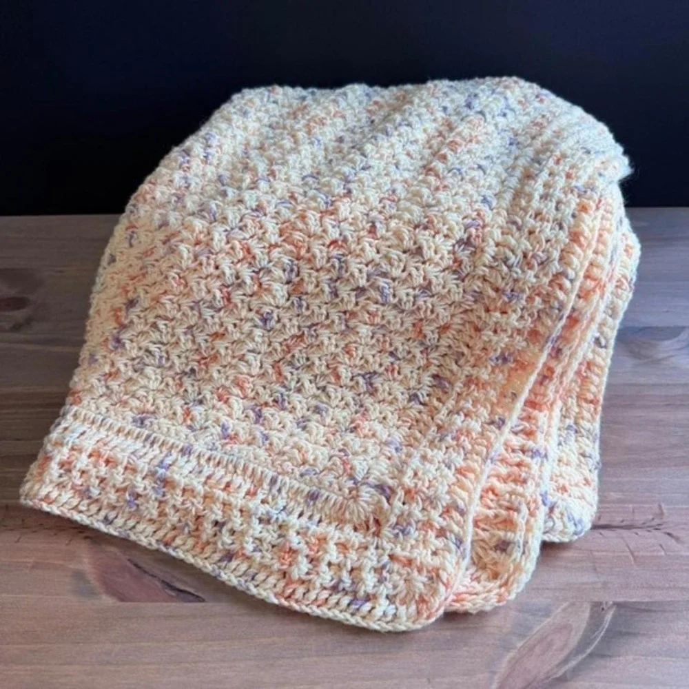 Soft Handmade Orange Sherbert Crochet Small Blanket‎ Throw Blanket